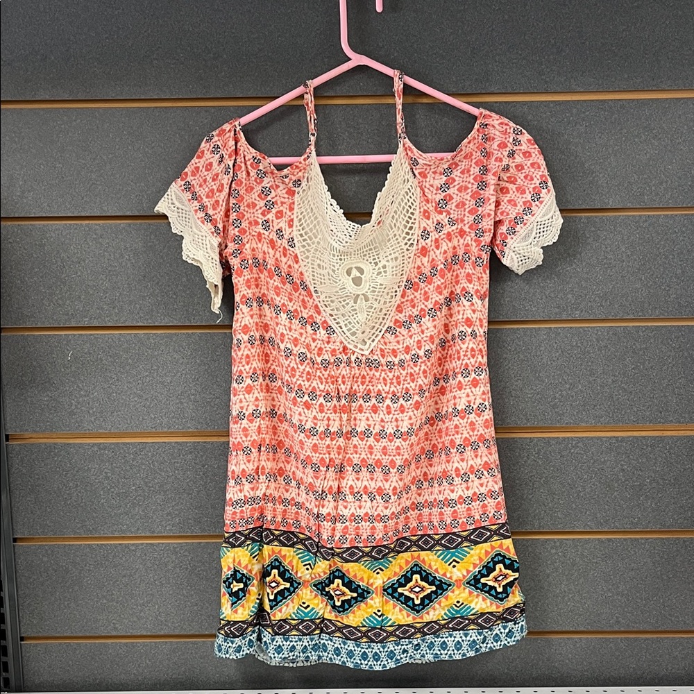 Xhilaration White and Red Crochet Dress